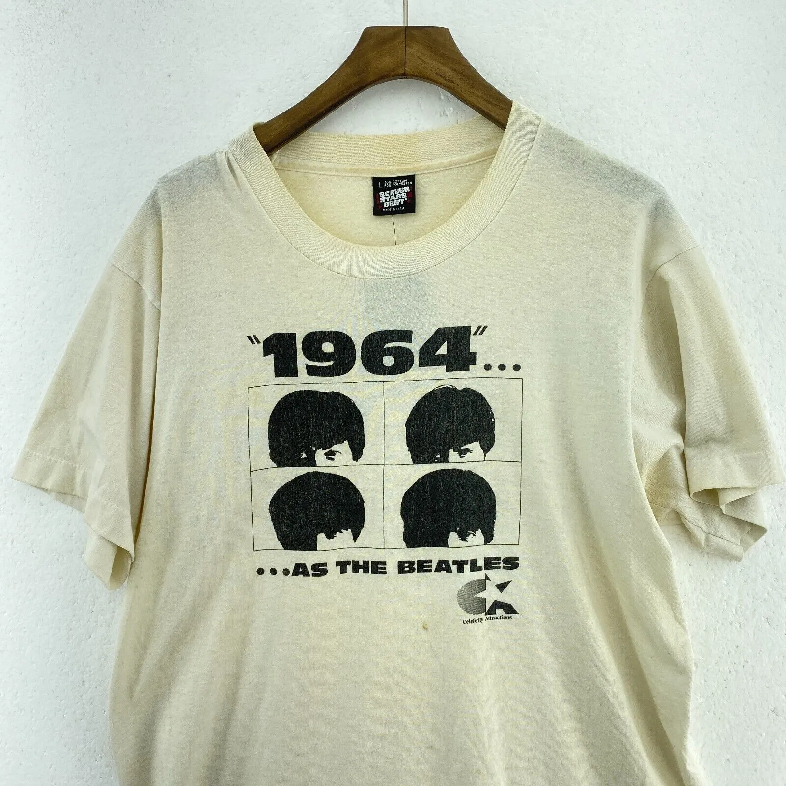 As The Beatles 1964 Vintage White T-shirt Size L Single Stitch
