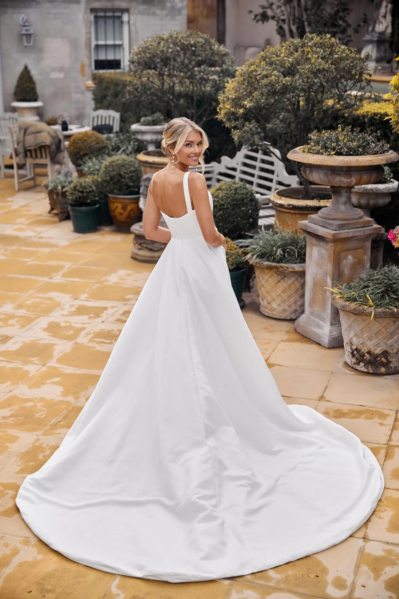 BIANCA Square Neck A-line Satin Gown - Ivory