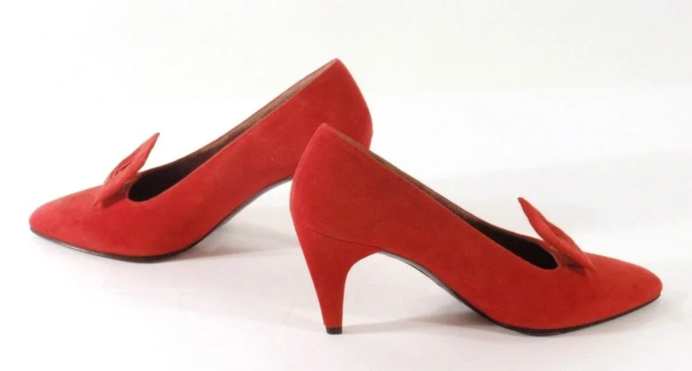 CHARLES JOURDAN Paris Red-Orange Suede Heels Size 7 1/2