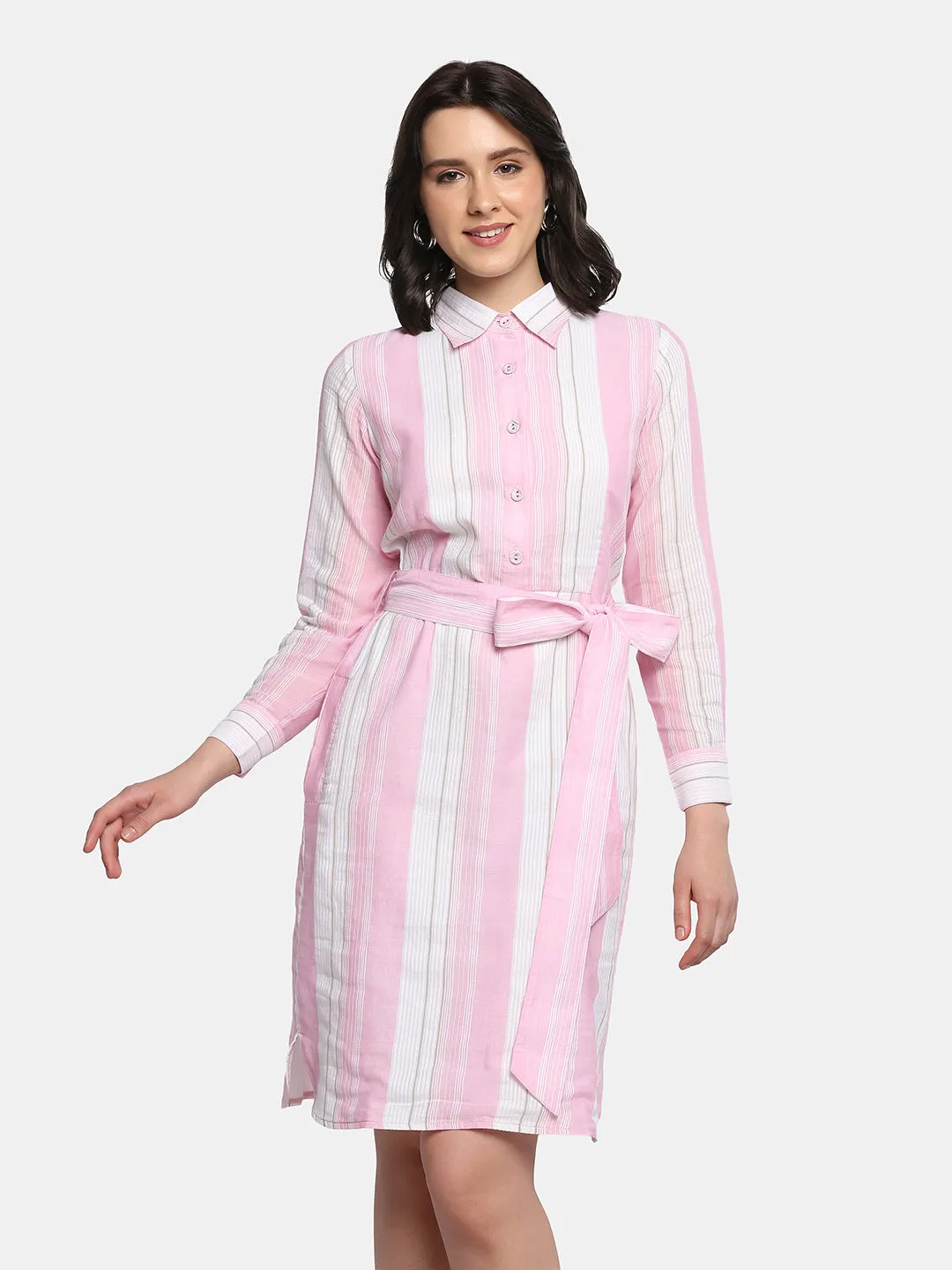 Cotton Shirt Dress - Baby Pink