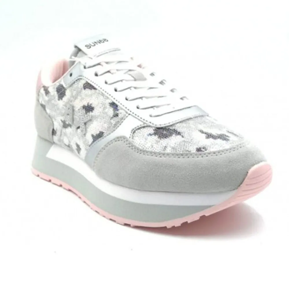 Scarpe Donna Sun68 Sneakers Kate Paillettes Animal Grigio Chiaro